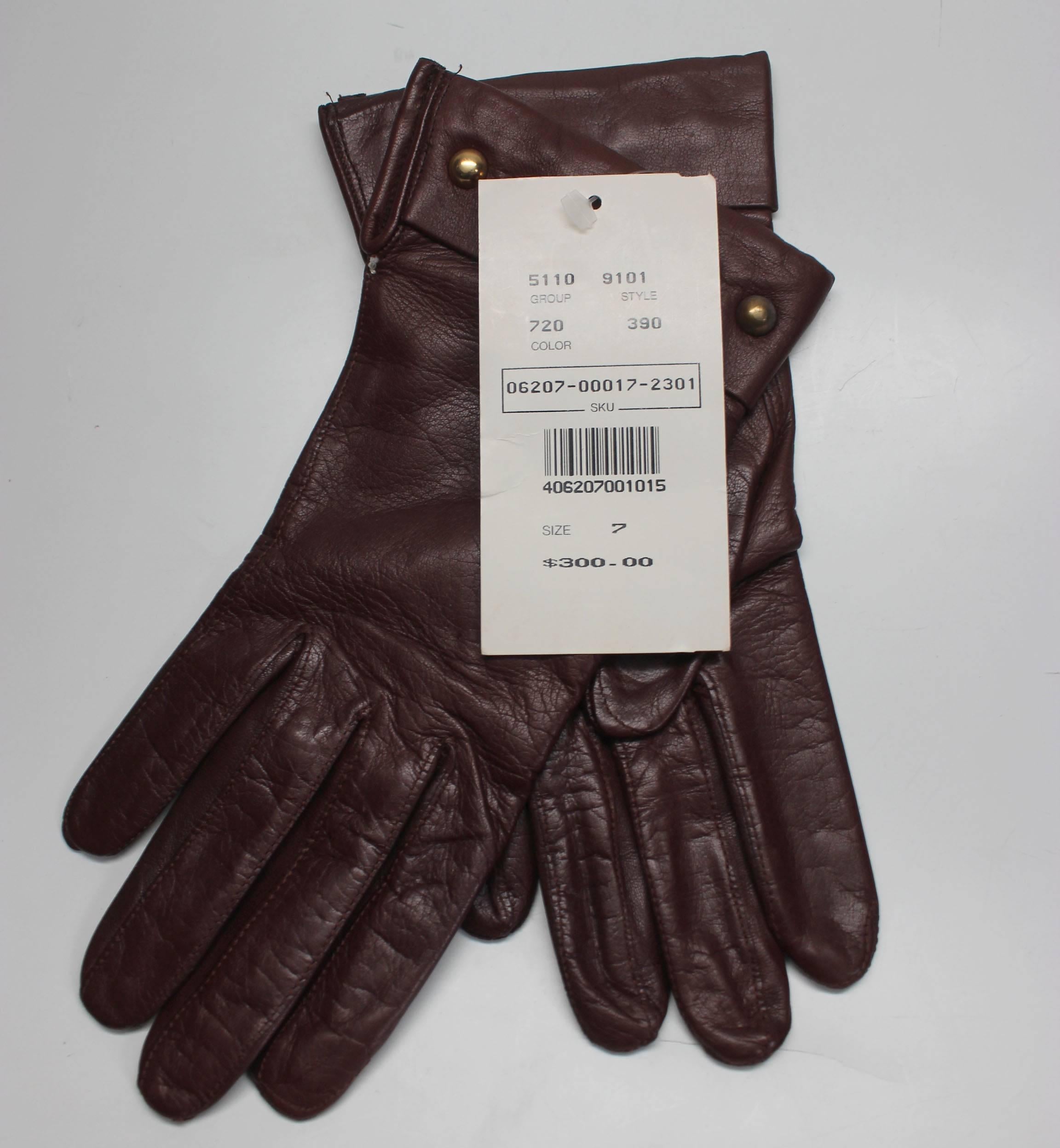 Women's 1980s Escada by Margaretha Ley Brown Leather Gloves, Never Worn For Sale