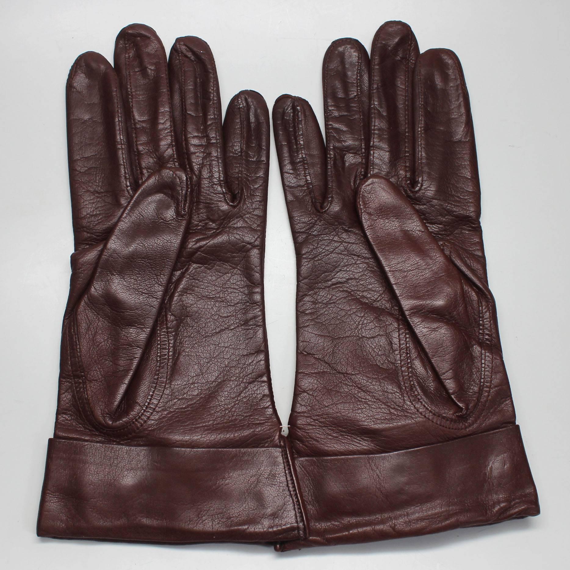 Black 1980s Escada by Margaretha Ley Brown Leather Gloves, Never Worn For Sale