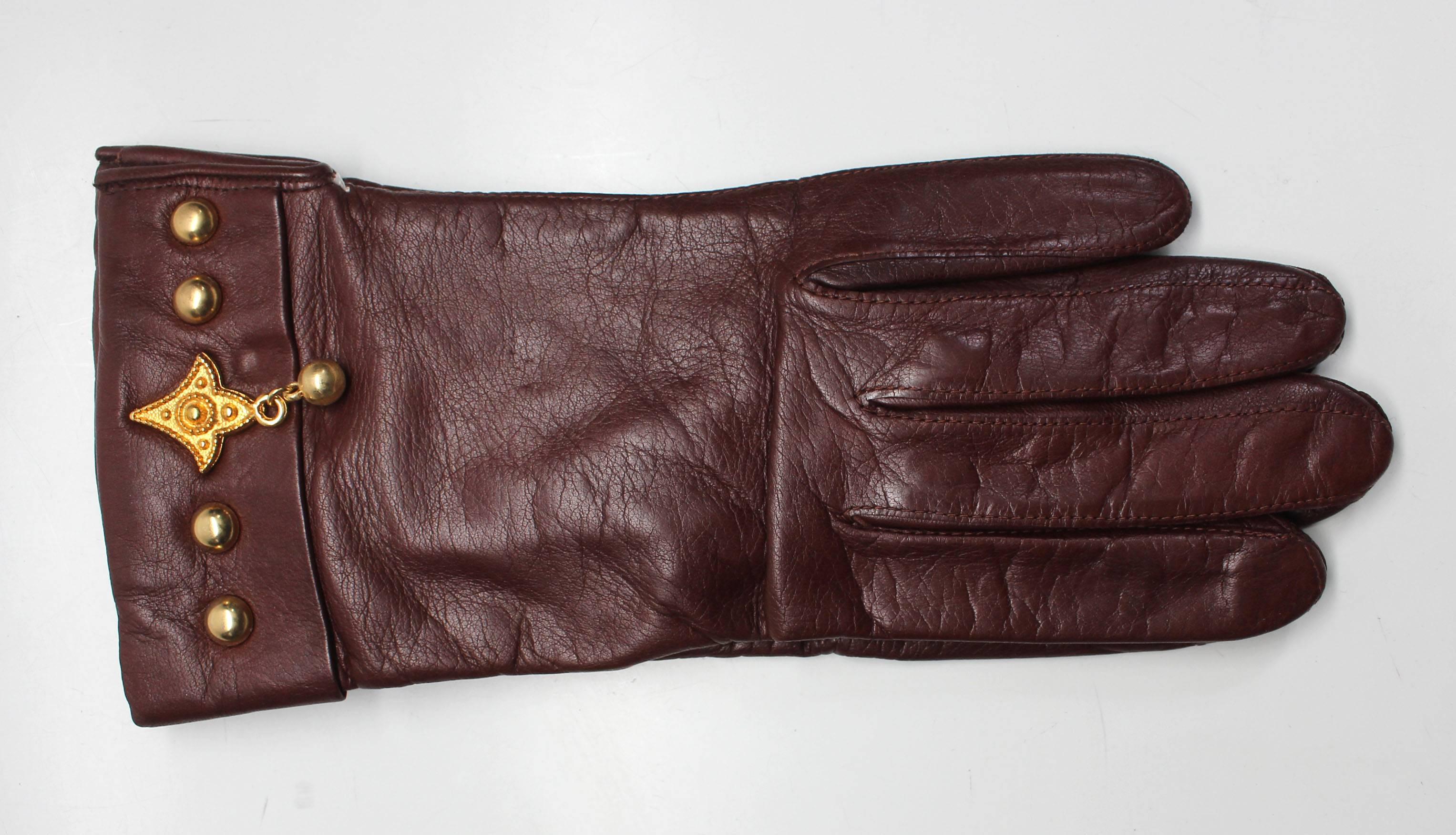 1980s Escada by Margaretha Ley Brown Leather Gloves, Never Worn In New Condition For Sale In New York, NY