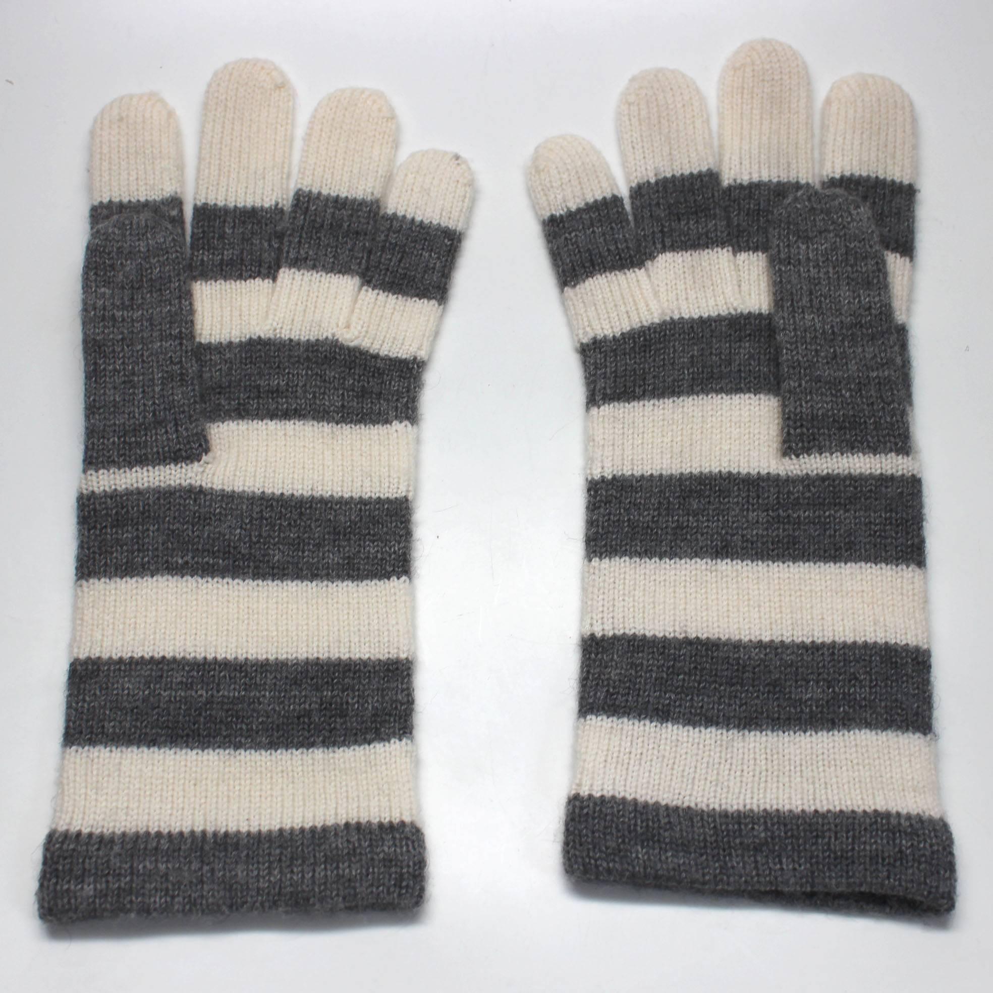 Gray 1980s Escada by Margaretha Ley Grey and White Striped Wool Gloves For Sale