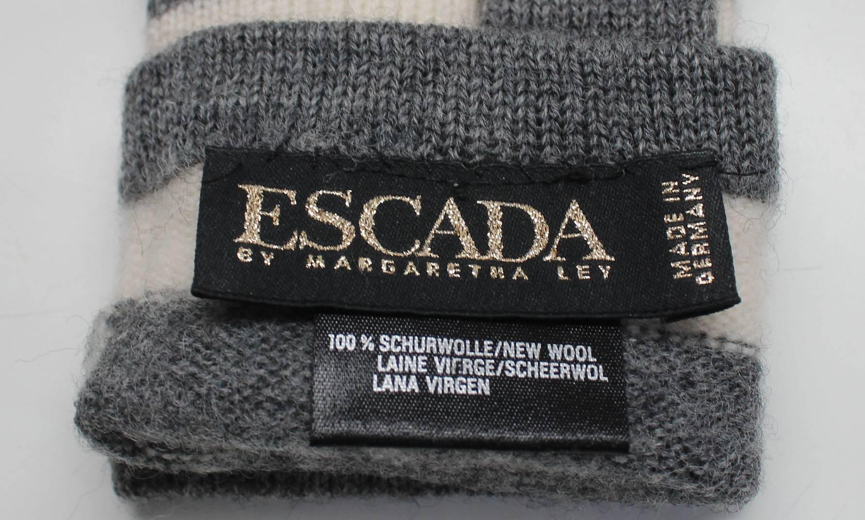Women's 1980s Escada by Margaretha Ley Grey and White Striped Wool Gloves For Sale