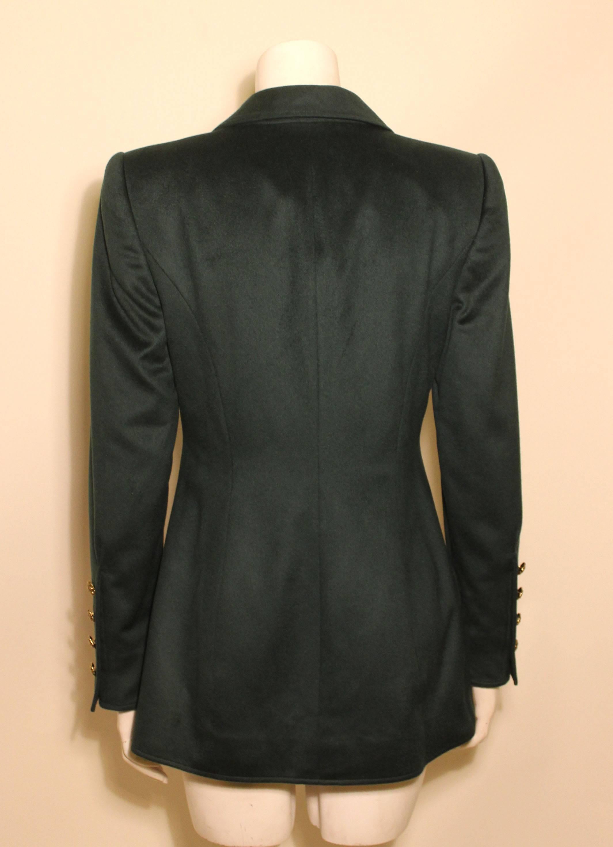 Vintage Valentino Forest Green Cashmere Blazer In Excellent Condition In New York, NY