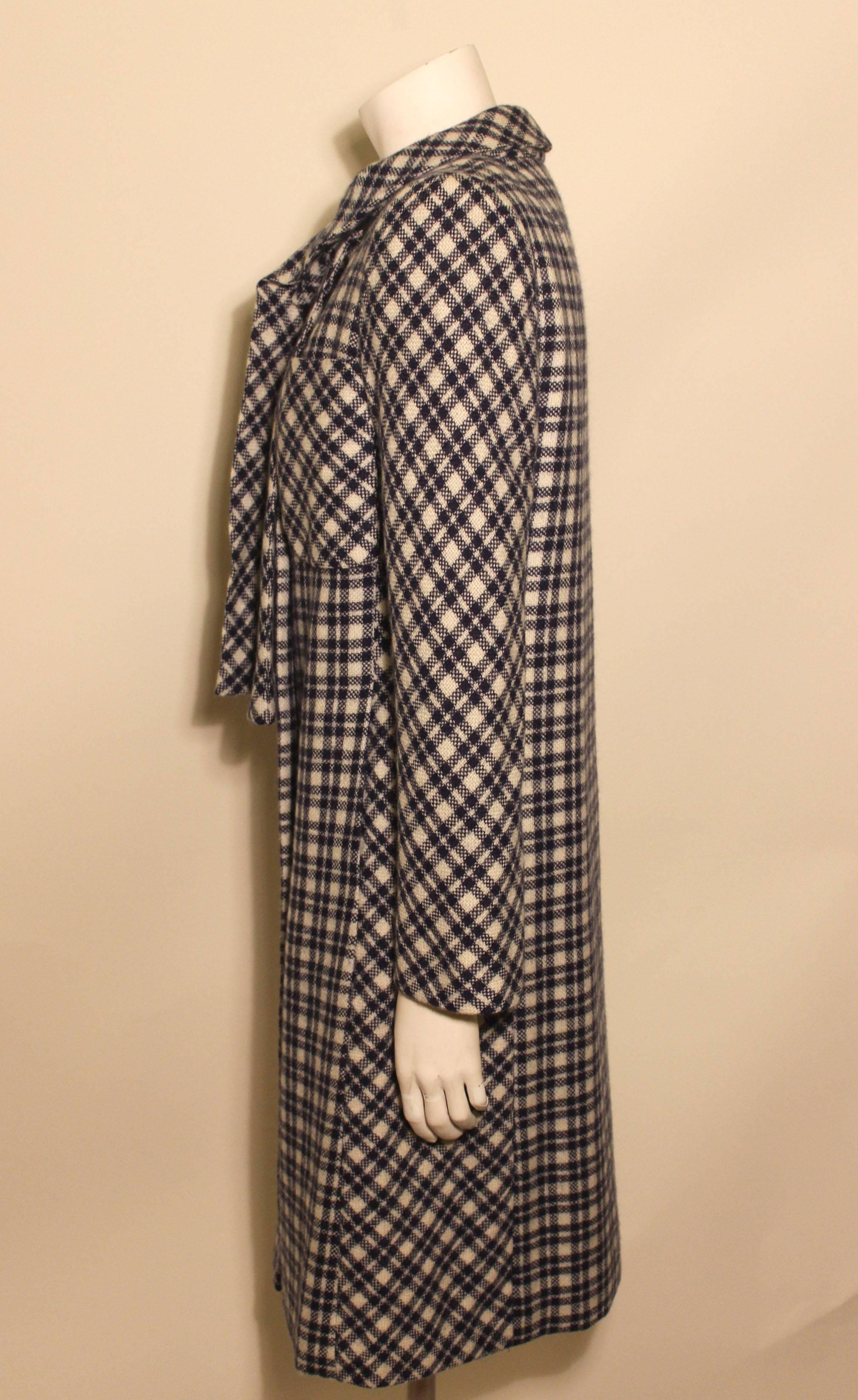 Gray Vintage 1960s Style Pauline Trigere Navy and White Check Coat For Sale