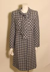 Vintage 1960s Style Pauline Trigere Navy and White Check Coat