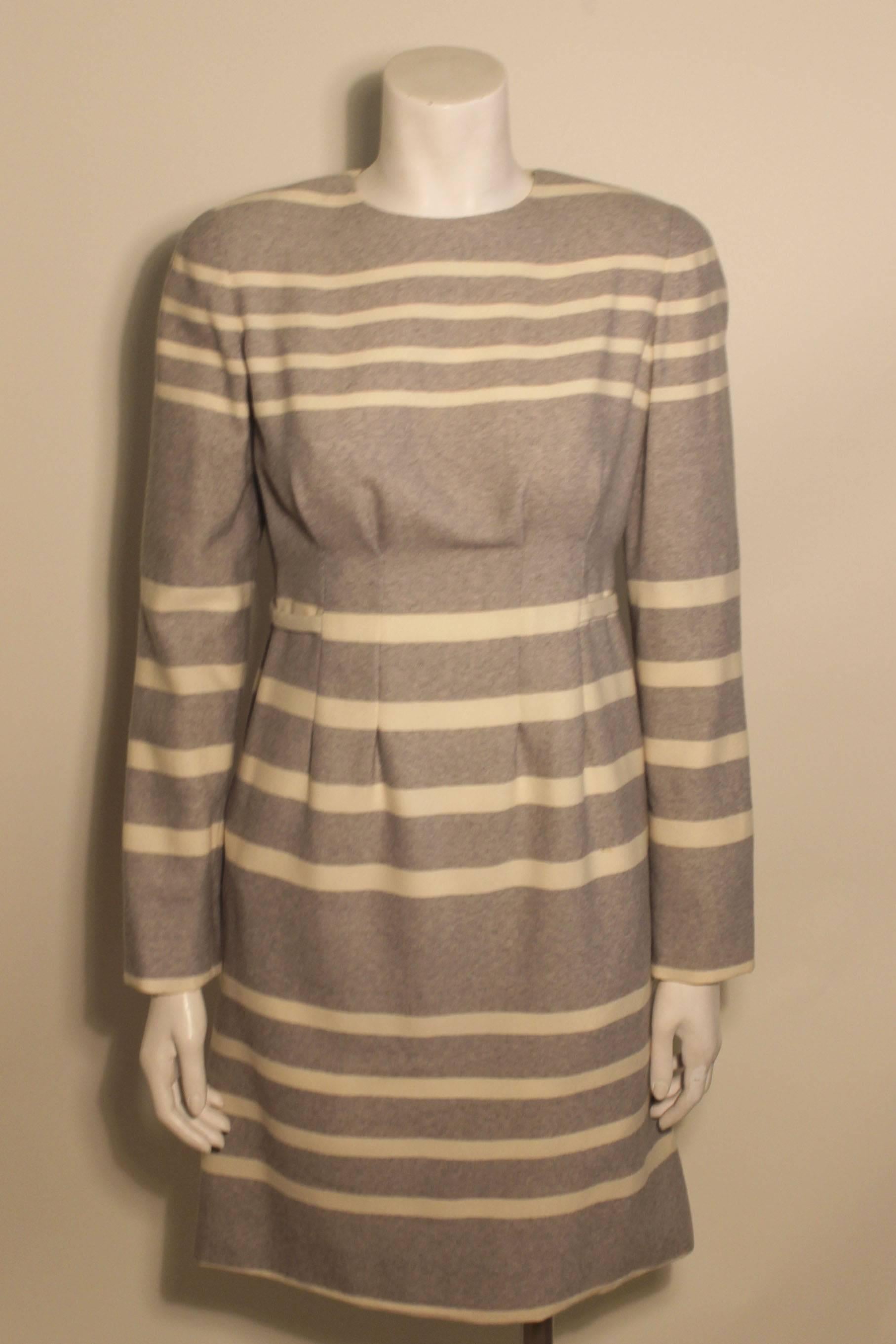 Brown Vintage Pauline Trigere Striped Dress with Scarf For Sale