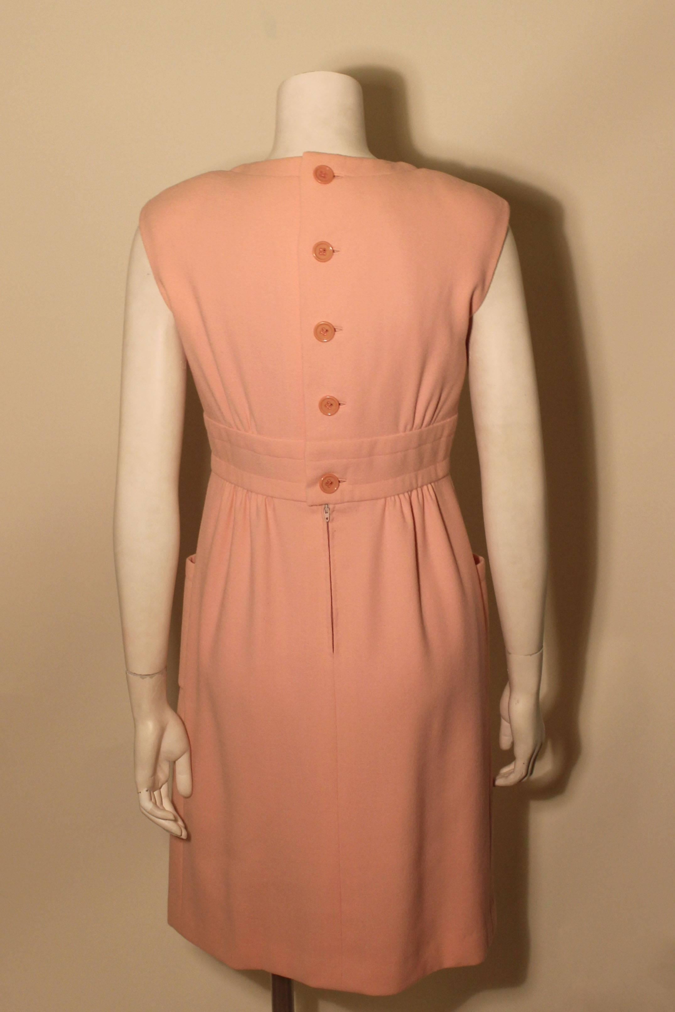 Vintage Pauline Trigere Baby Pink Day Dress In Excellent Condition For Sale In New York, NY