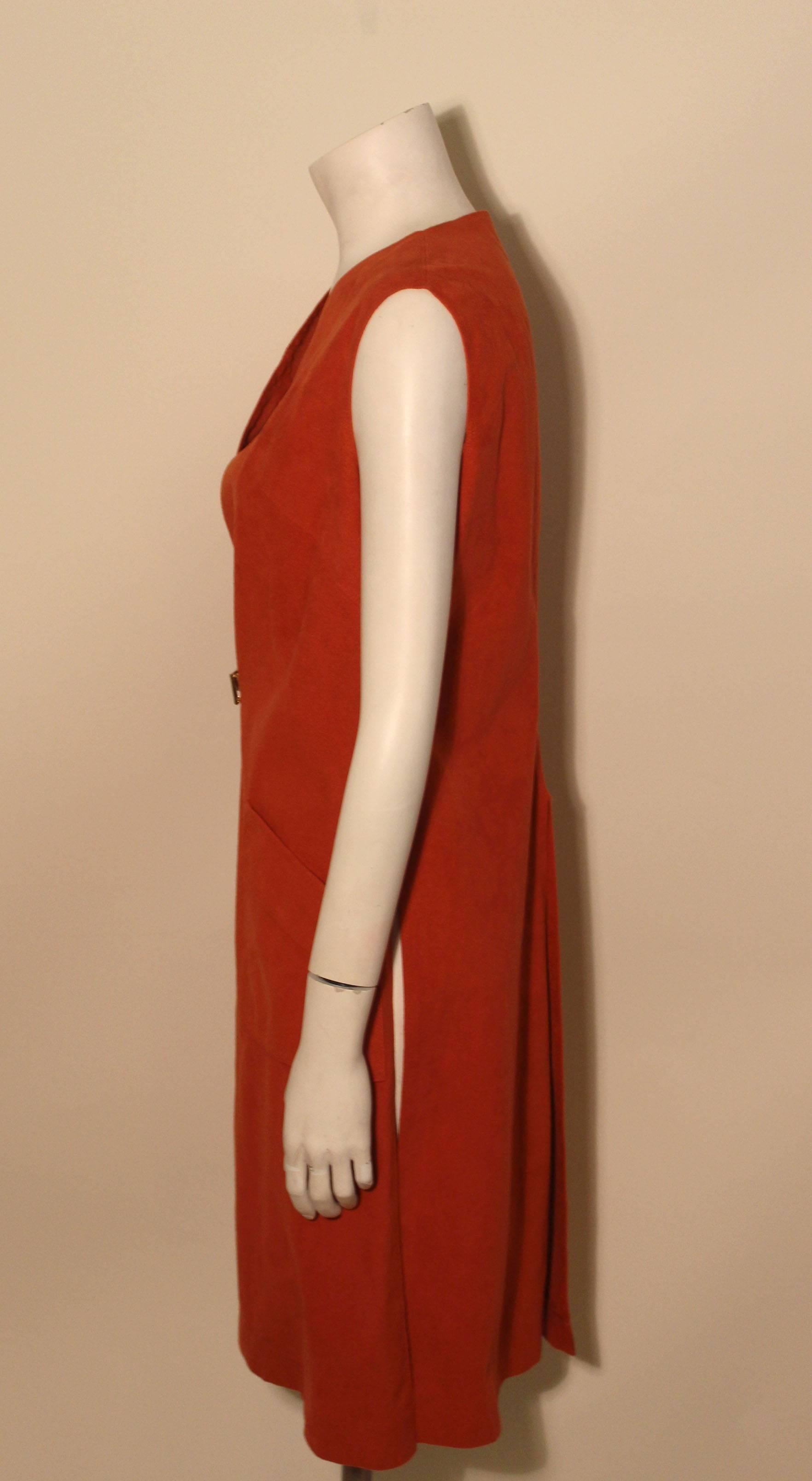 Red Vintage 1970s Vera Maxwell Ultra Suede Knee Length Vest For Sale