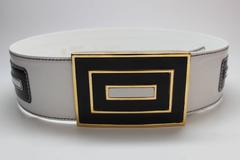Vintage 1980s Escada Striped Leather Belt with Geometric Buckle