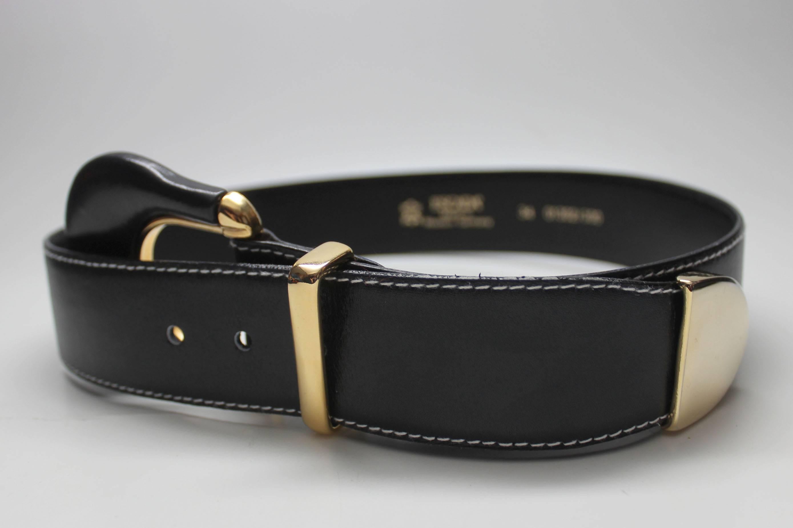 Black 1980s Escada Navy Belt Gold Hardware For Sale