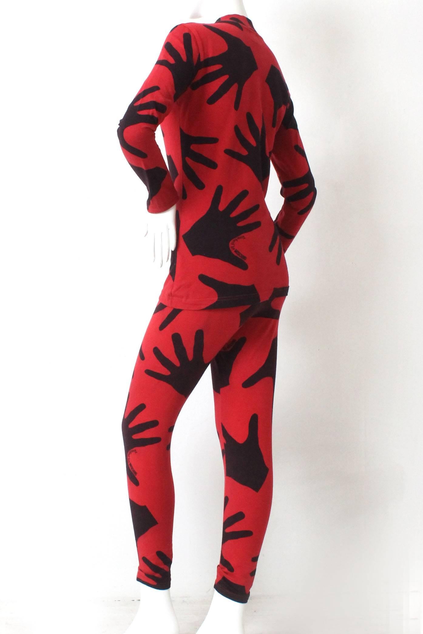 Red 1980s Moschino Two Piece 'Touched by Moschino' Mock Neck and Legging