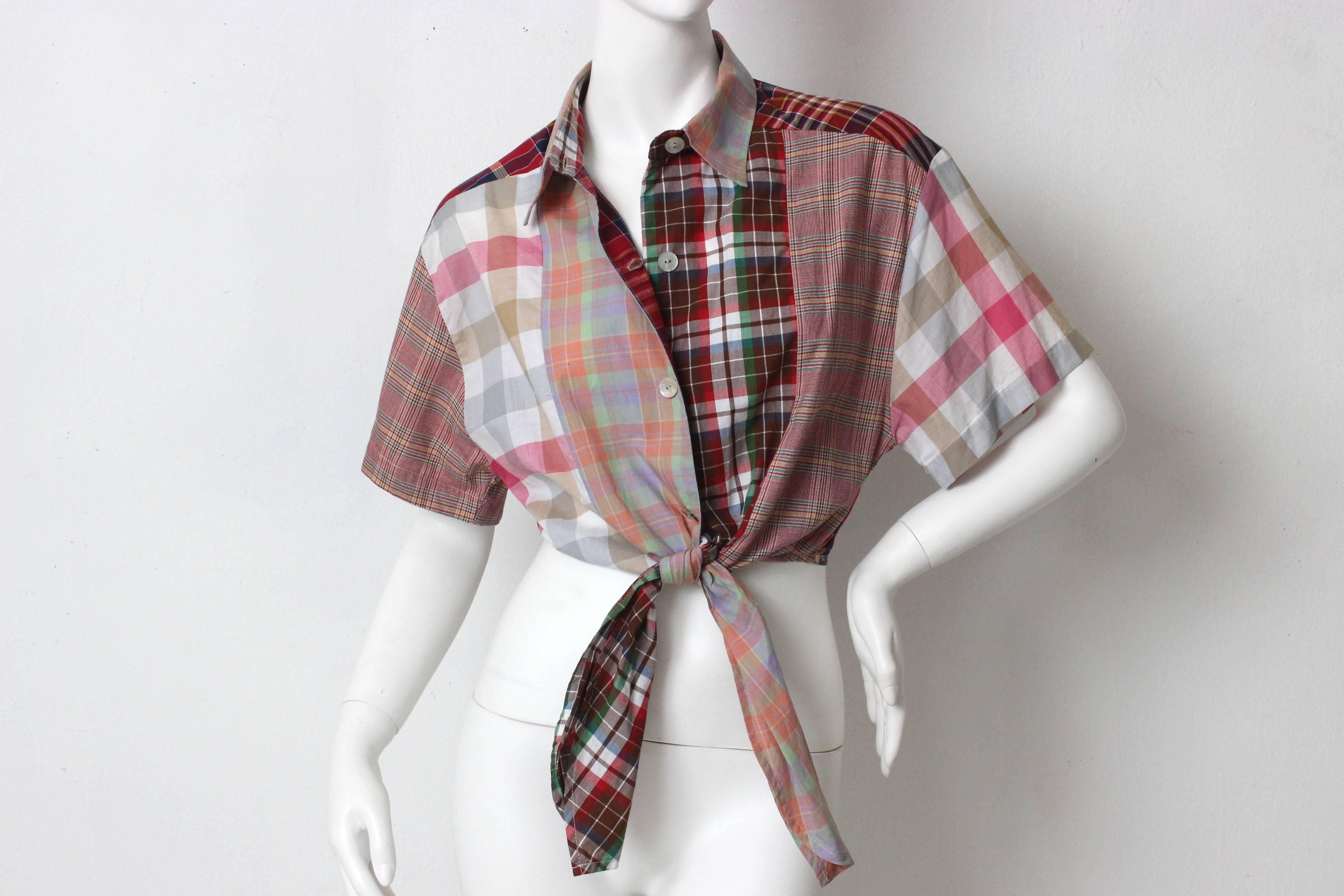Todd Oldham Plaid Patchwork Tie-up Top In Excellent Condition In New York, NY