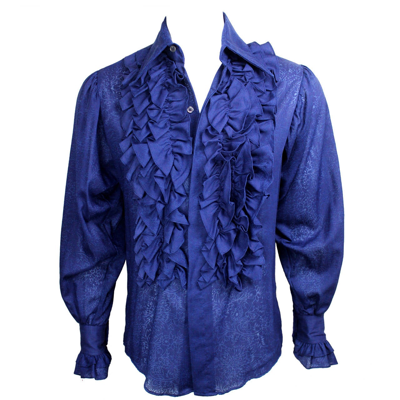 1960s Village Squire Men's Sheer Etched Ruffle Shirt at 1stDibs