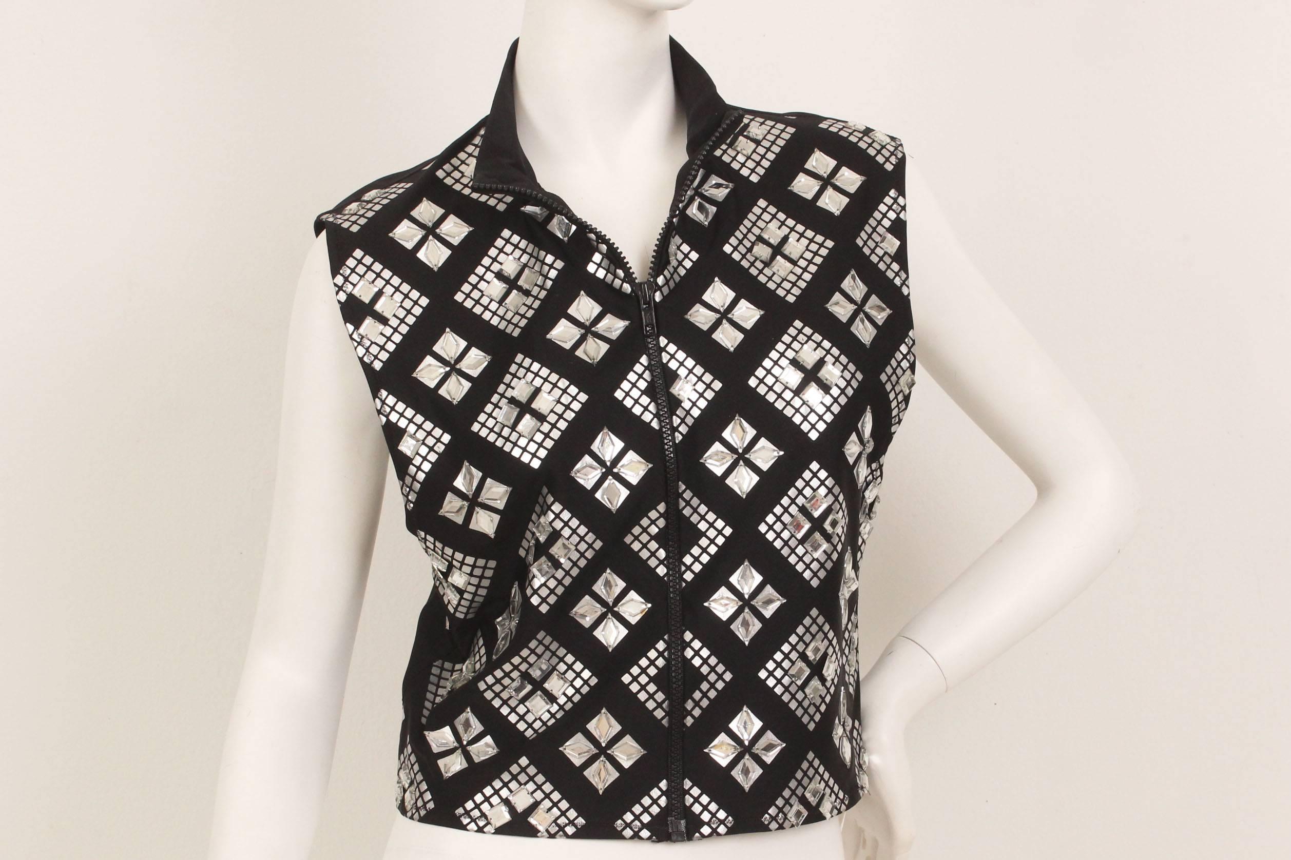 Jean Paul Gaultier Black Zip-front Mock Neck Mirrored Top, 1980s  In Excellent Condition For Sale In New York, NY