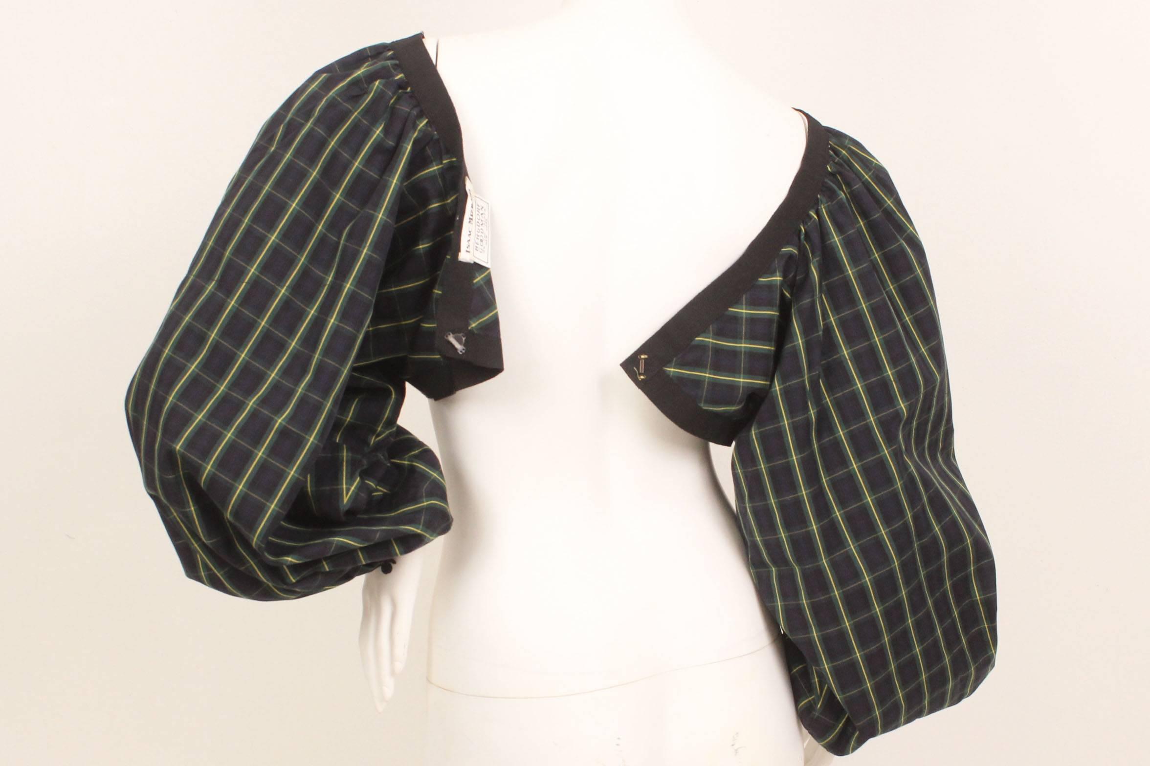 Women's Isaac Mizrahi Vintage Cropped Plaid Exaggerated Blouson Sleeve Top