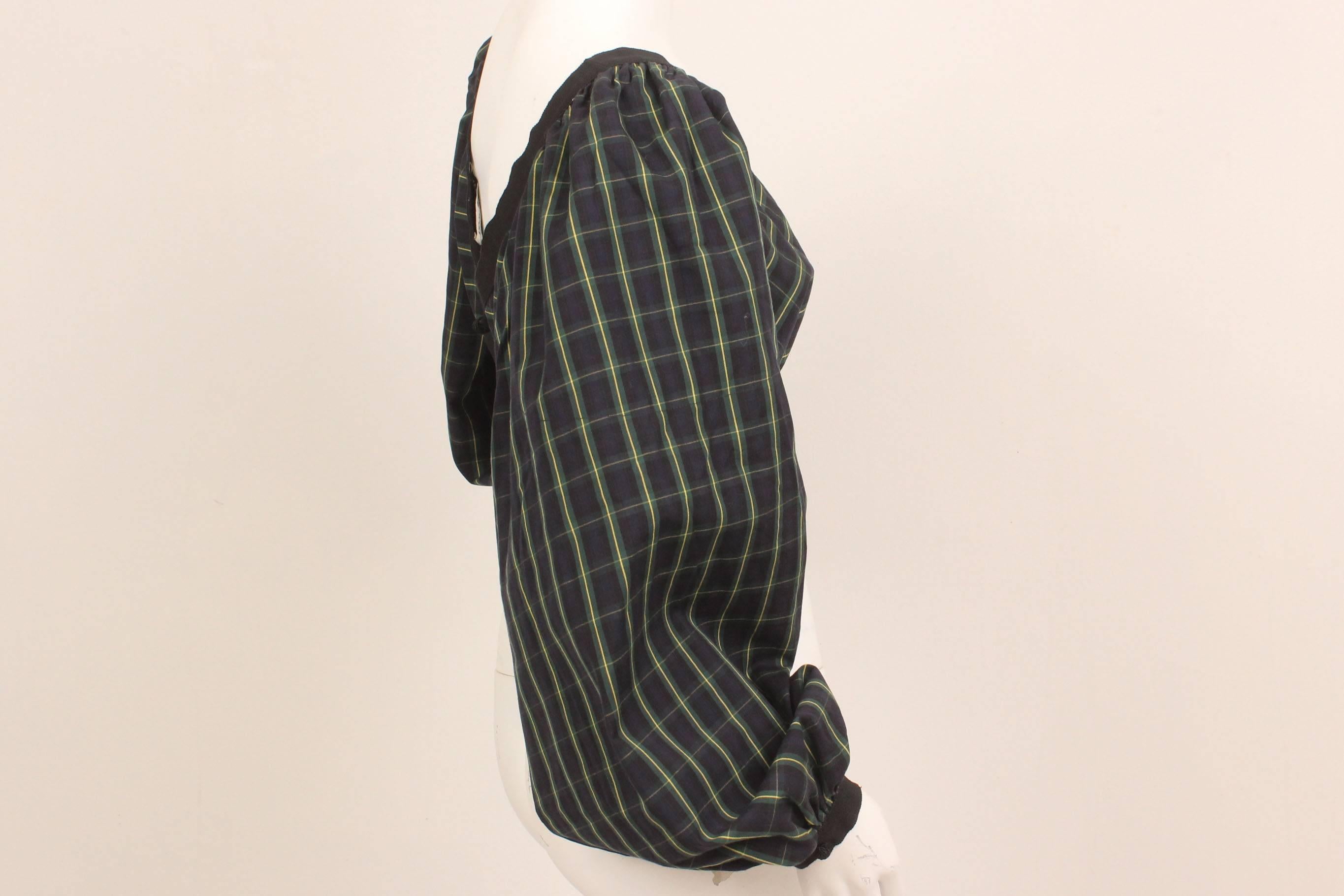 Isaac Mizrahi Vintage Cropped Plaid Exaggerated Blouson Sleeve Top 1