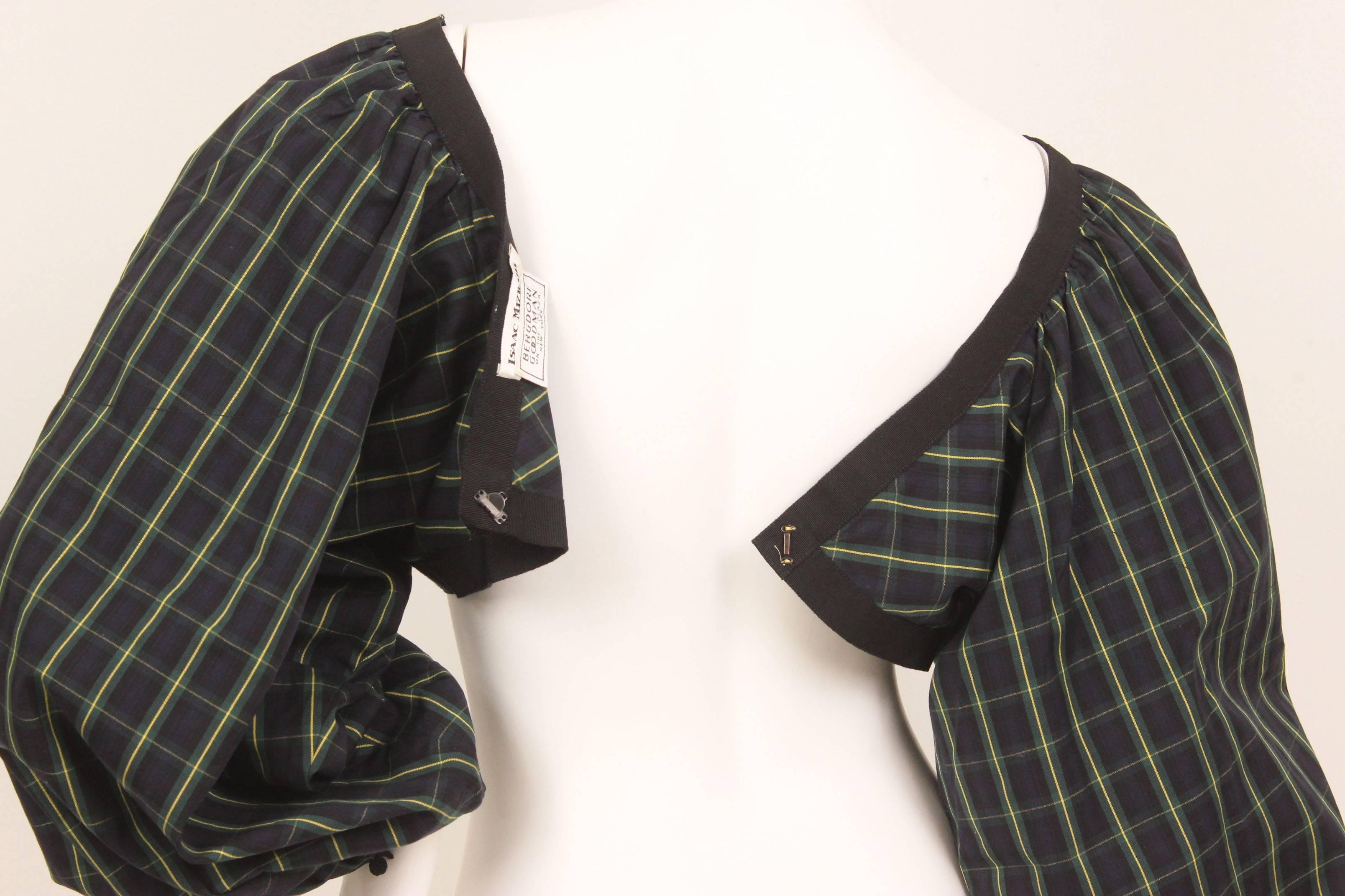 Isaac Mizrahi Vintage Cropped Plaid Exaggerated Blouson Sleeve Top In Excellent Condition In New York, NY