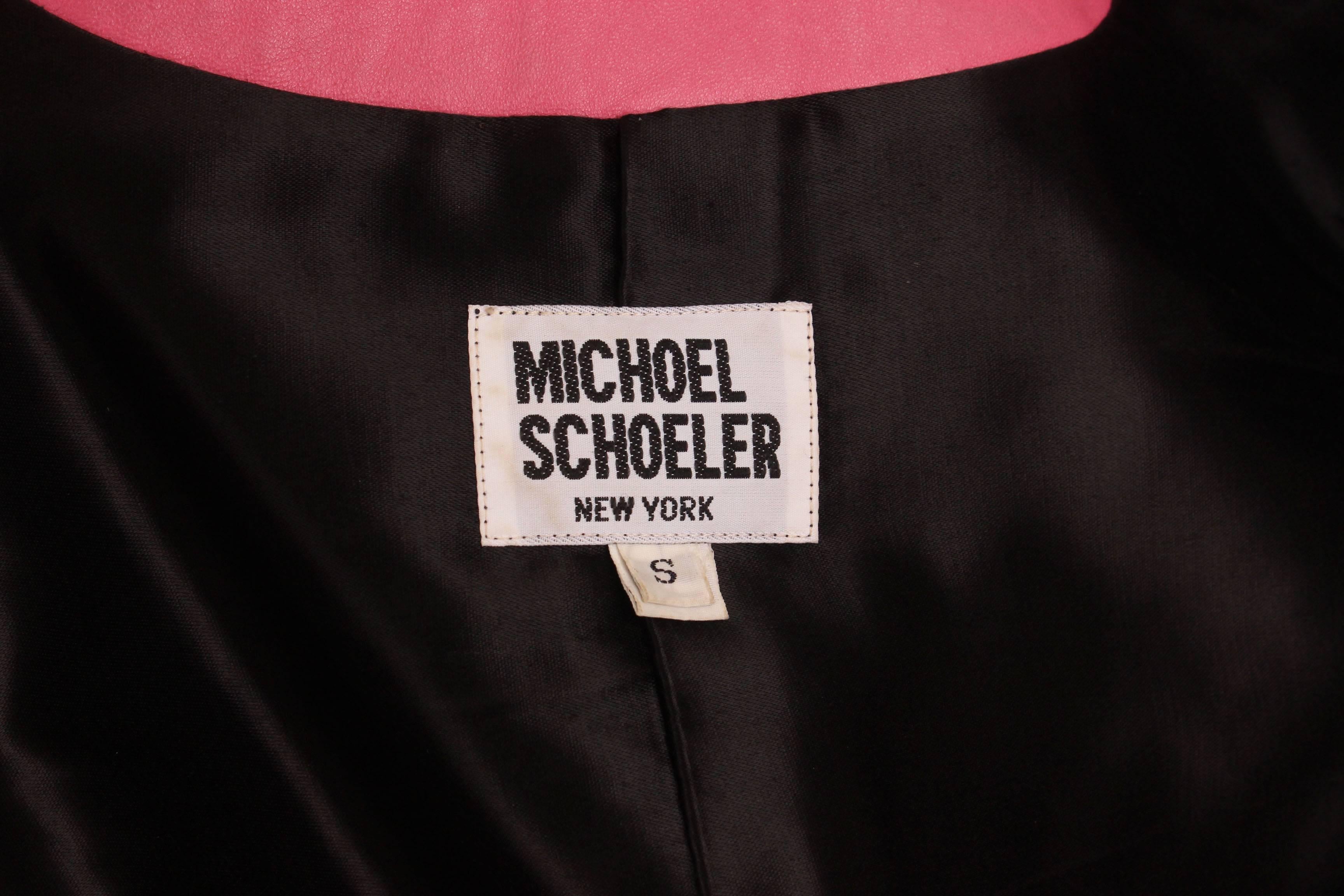 Michoel Schoeler Pink Leather Cropped Double Breasted Jacket For Sale 3