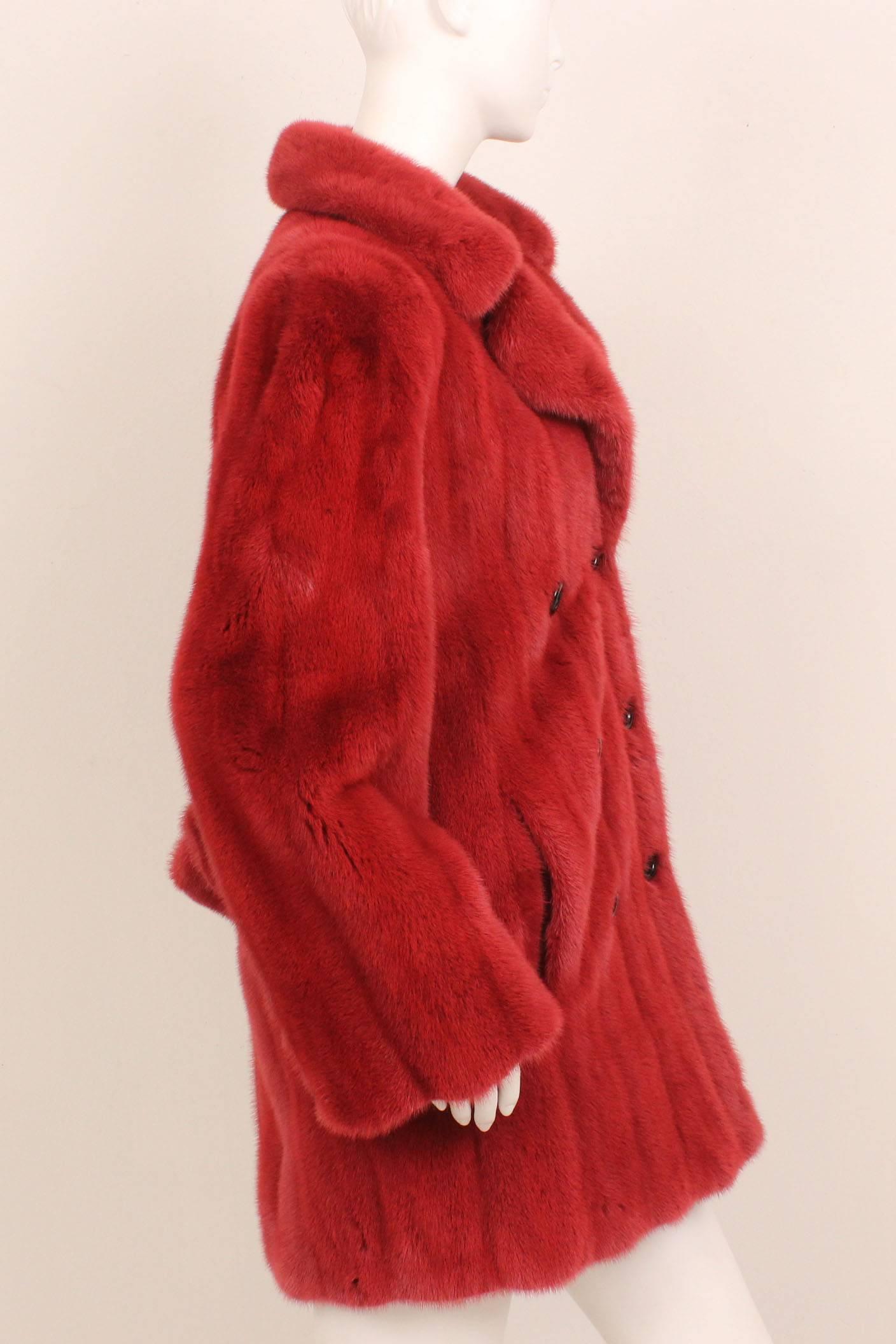 Women's Ben Kahn Red Mink Double Breasted Jacket, 1990s  For Sale