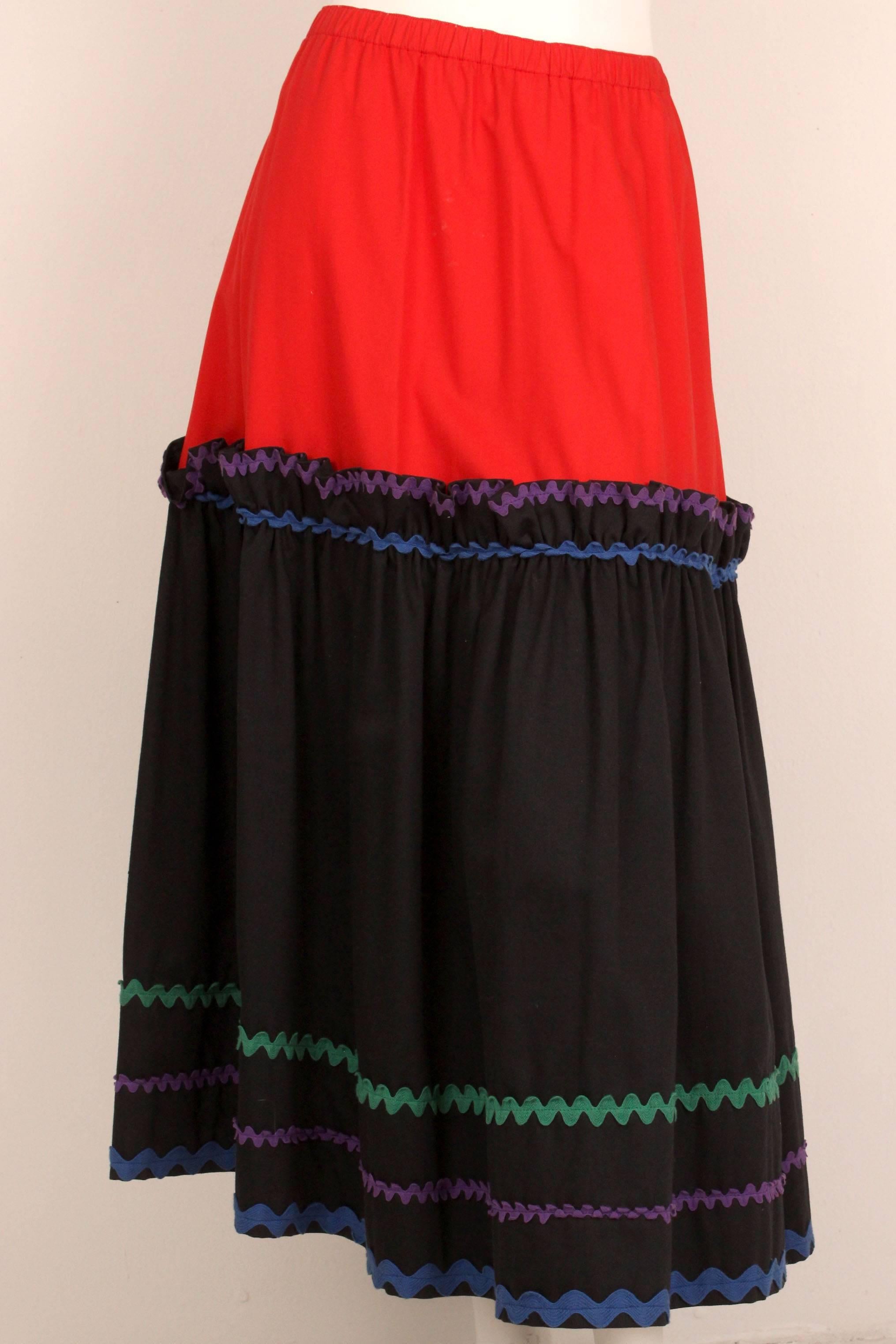 Black 1970s Yves Saint Laurent Tiered Peasant Skirt For Sale