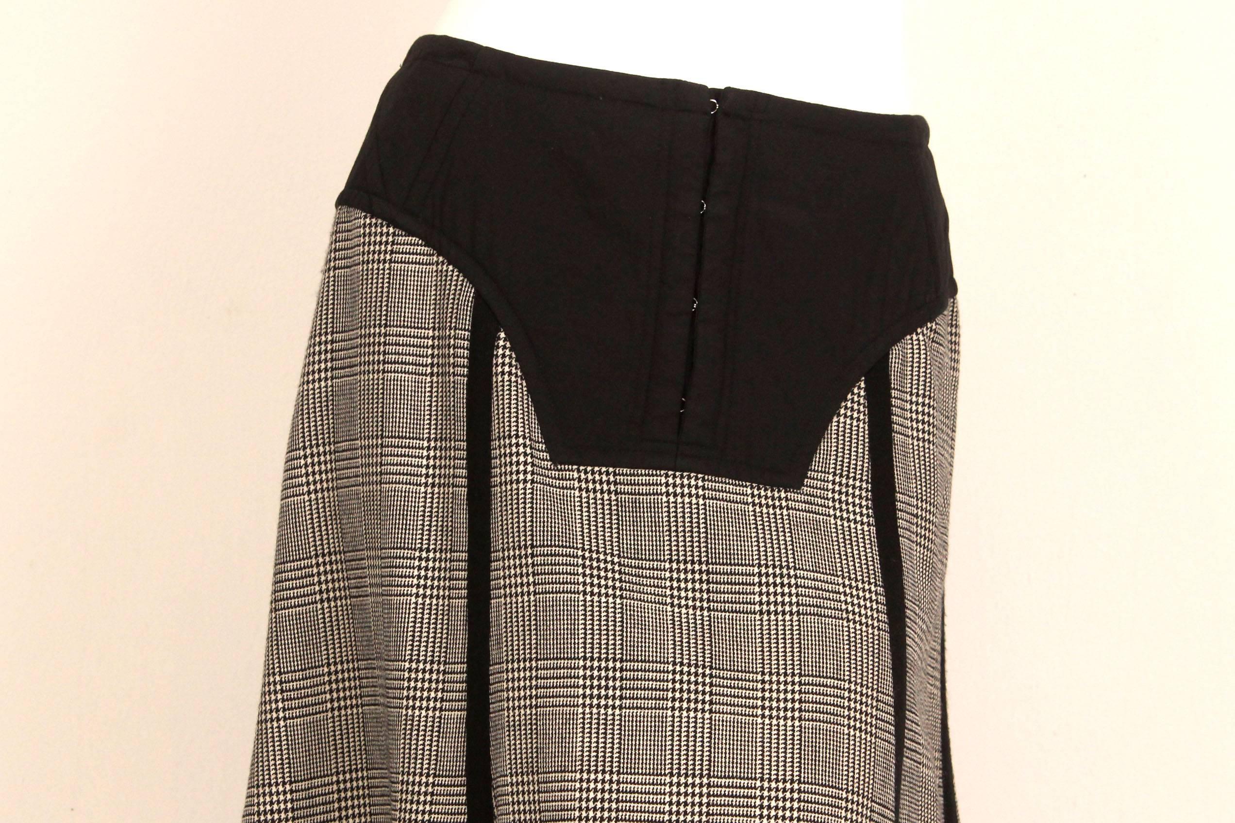 Black Comme des Garcons Wool Herringbone Skirt with Quilted Waist For Sale