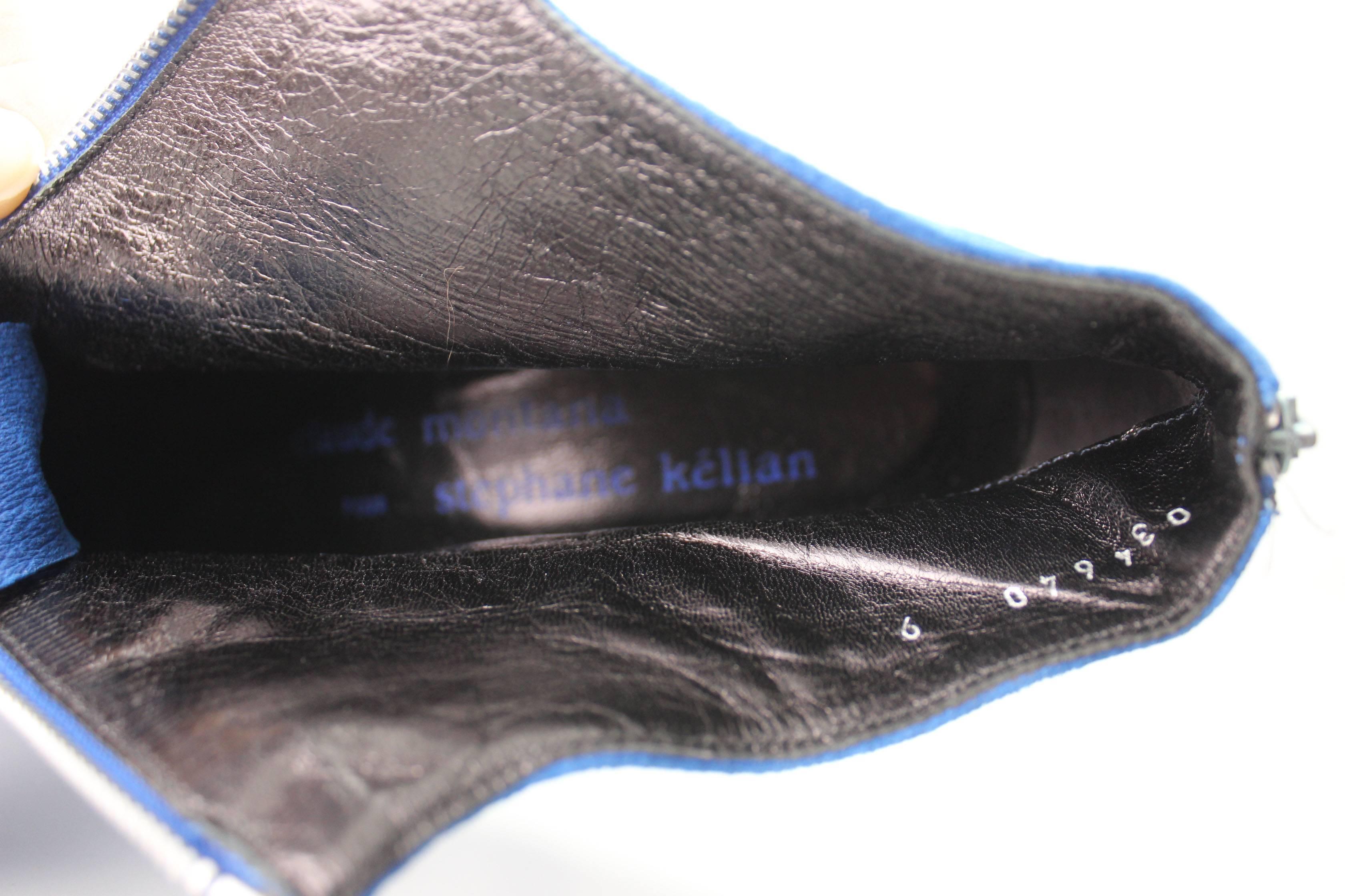 Claude Montana pour Stéphane Kélian Cobalt Blue Suede Booties In New Condition For Sale In New York, NY