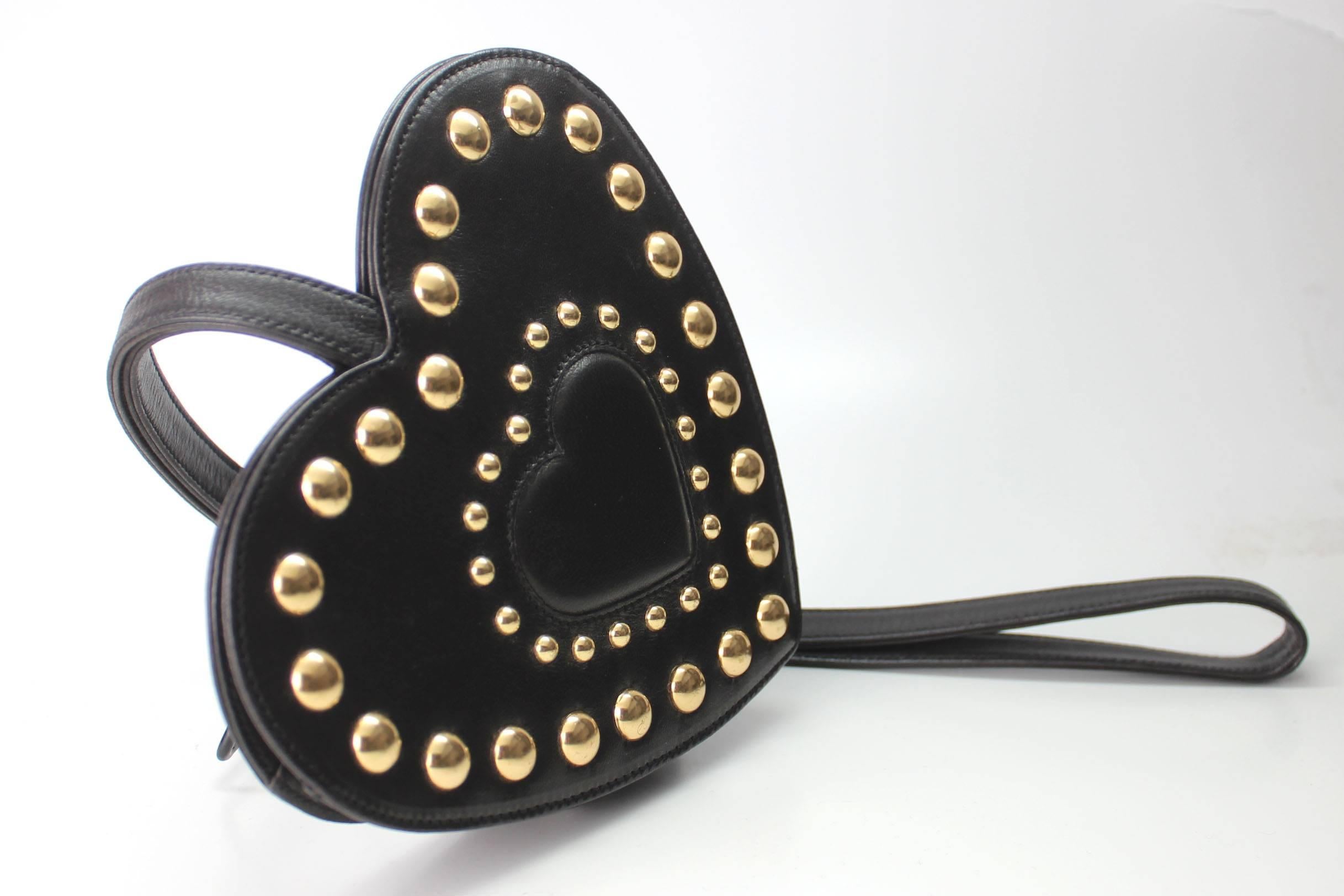 Moschino Black and Gold Studded Heart Shaped Handbag, 1980s  In Excellent Condition In New York, NY