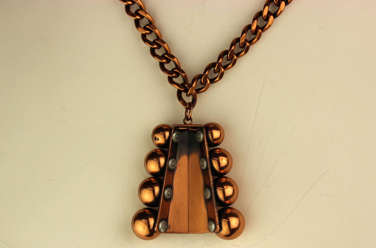 1960s Renoir Copper Modernist Pendant Necklace In Excellent Condition In New York, NY