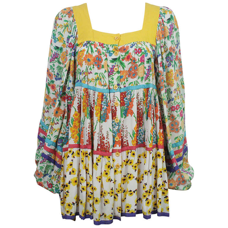 Jeff Banks 1960s Yellow Floral Mini Dress For Sale