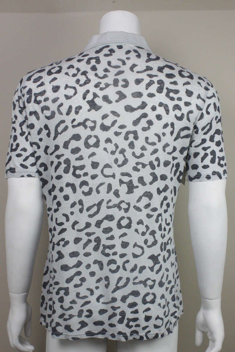 Gray 1990s Vivienne Westwood Men's Leopard Print Twisted Polo For Sale