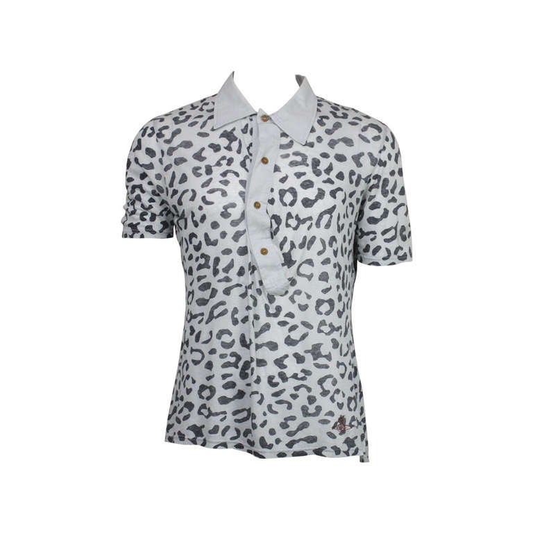 1990s Vivienne Westwood Men's Leopard Print Twisted Polo For Sale