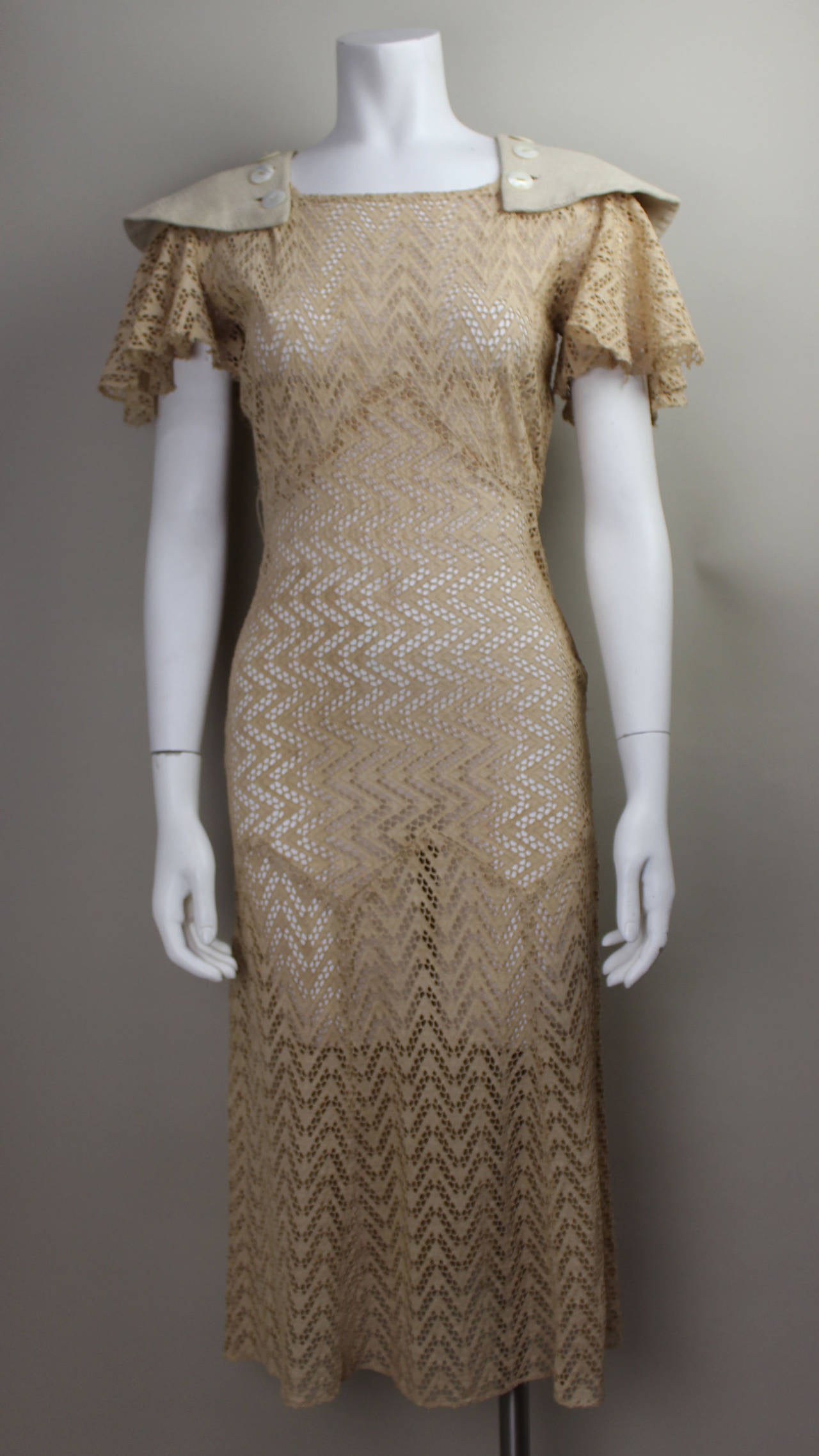 Brown 1920s Cotton Lace Day Dress