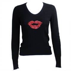 1970s Boutique St. Tropez Cashmere Sweater with Lip Motif