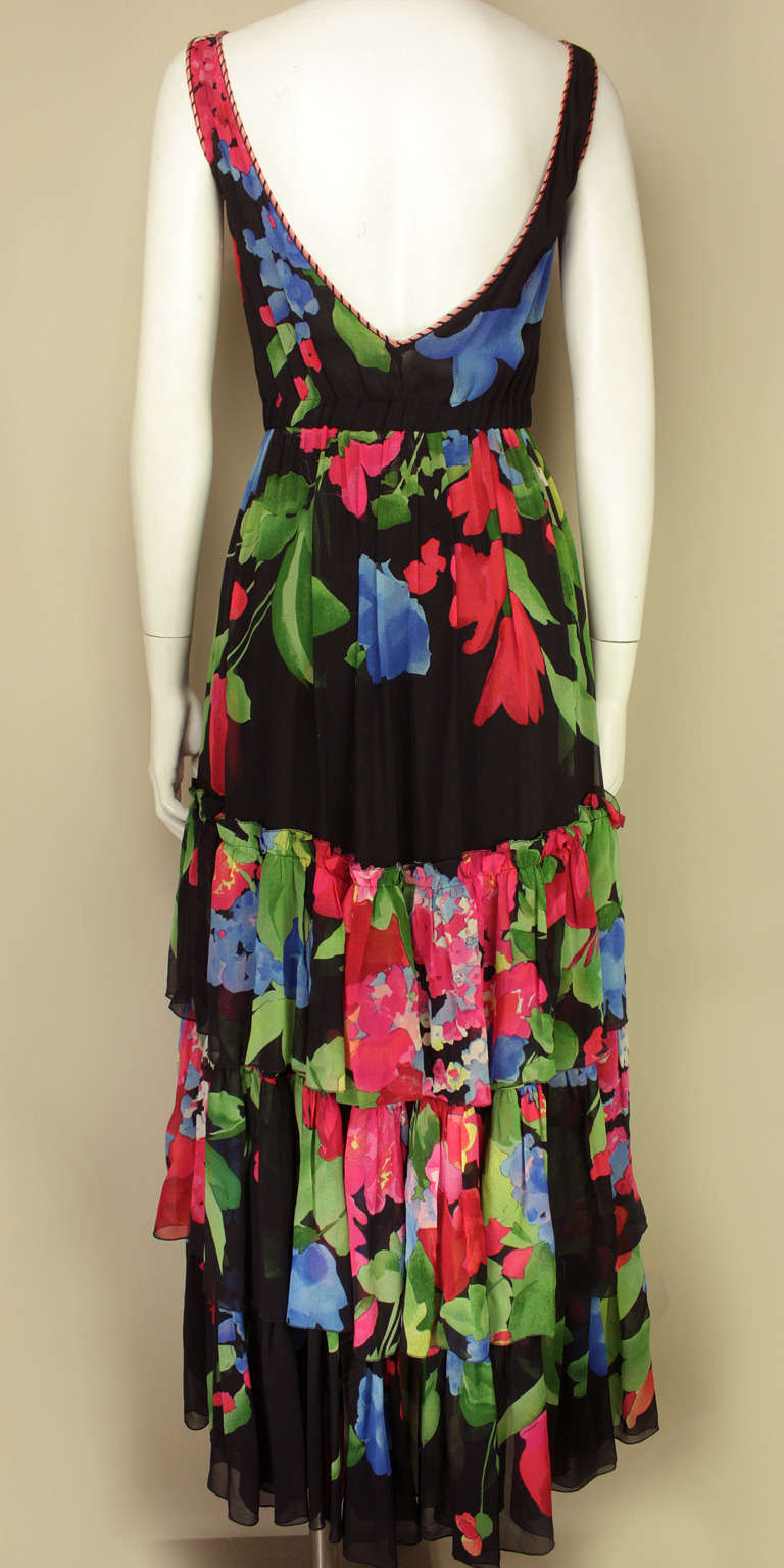 Leonard Floral Silk Jersey Peasant Dress at 1stdibs
