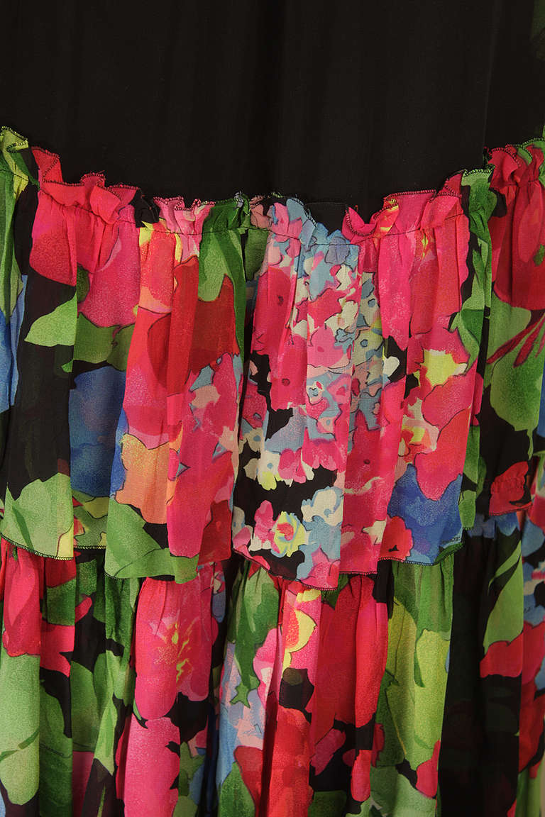 Leonard Floral Silk Jersey Peasant Dress at 1stdibs