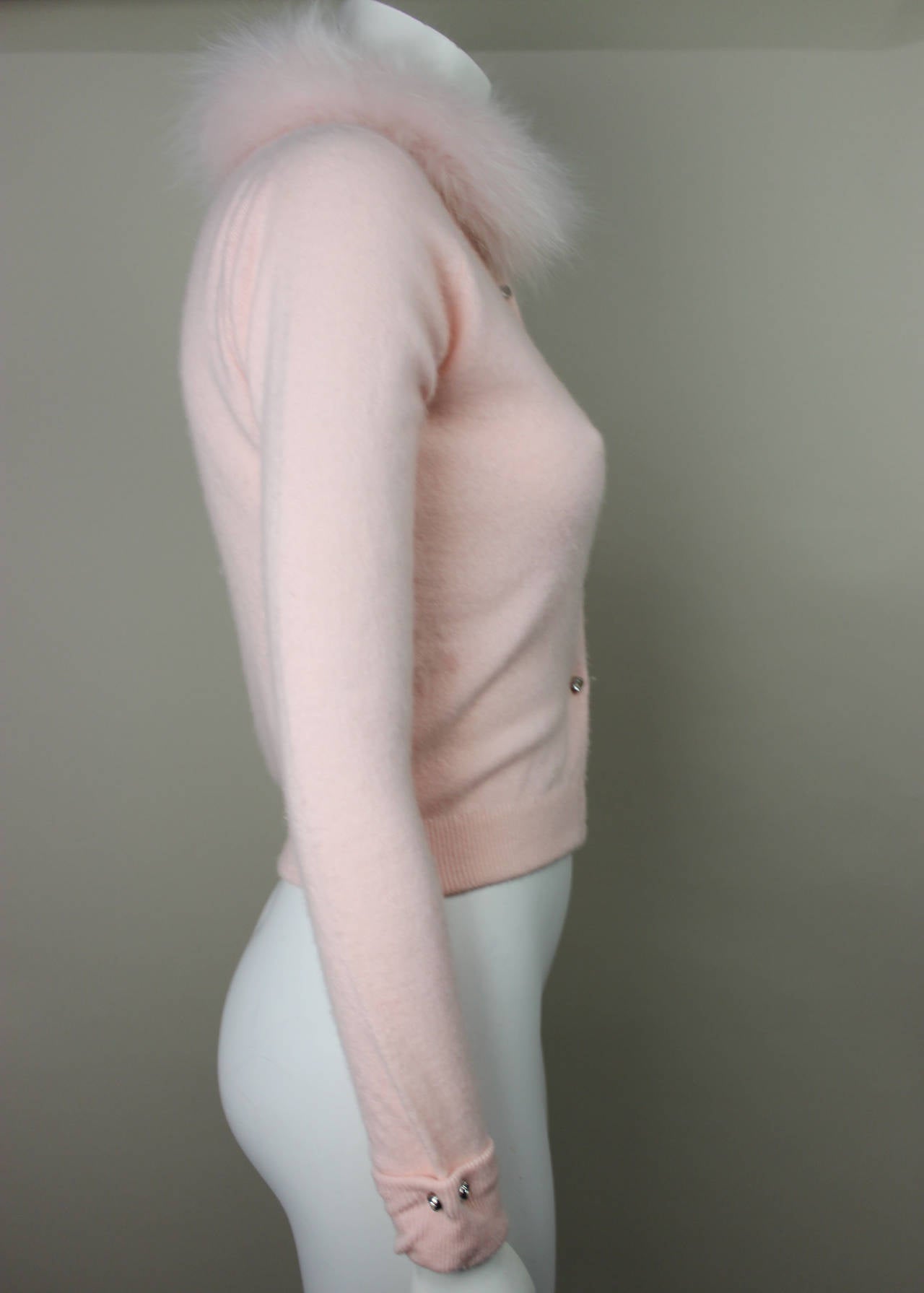 1950s Pink Cashmere Sweater with Matching Fox Collar 2