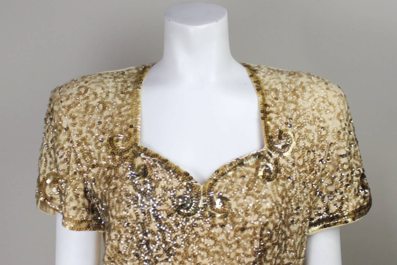Brown Exquisite 1940s Sequined Cocktail Dress For Sale