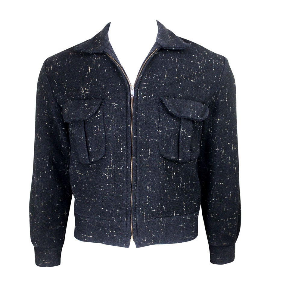 1950s Rockabilly Flecked Wool Zip Jacket For Sale