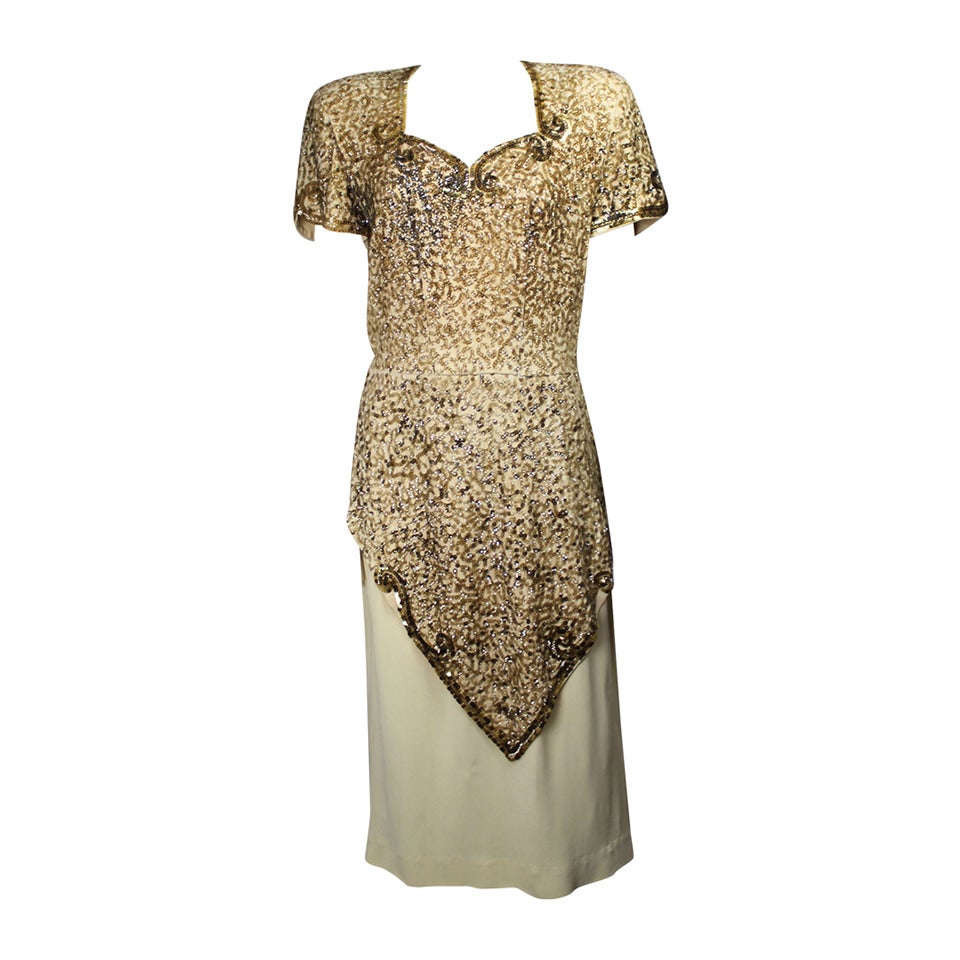 Exquisite 1940s Sequined Cocktail Dress For Sale
