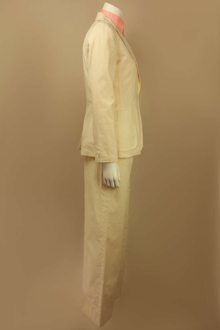 SALE! Originally $595
This suit evokes the style of Bianca Jagger when she wore a YSL suit at her 1971 wedding. Giorgio di Sant'Angelo, a contemporary of Yves Saint Laurent was famous for his liberating construction techniques and breezy ethnic