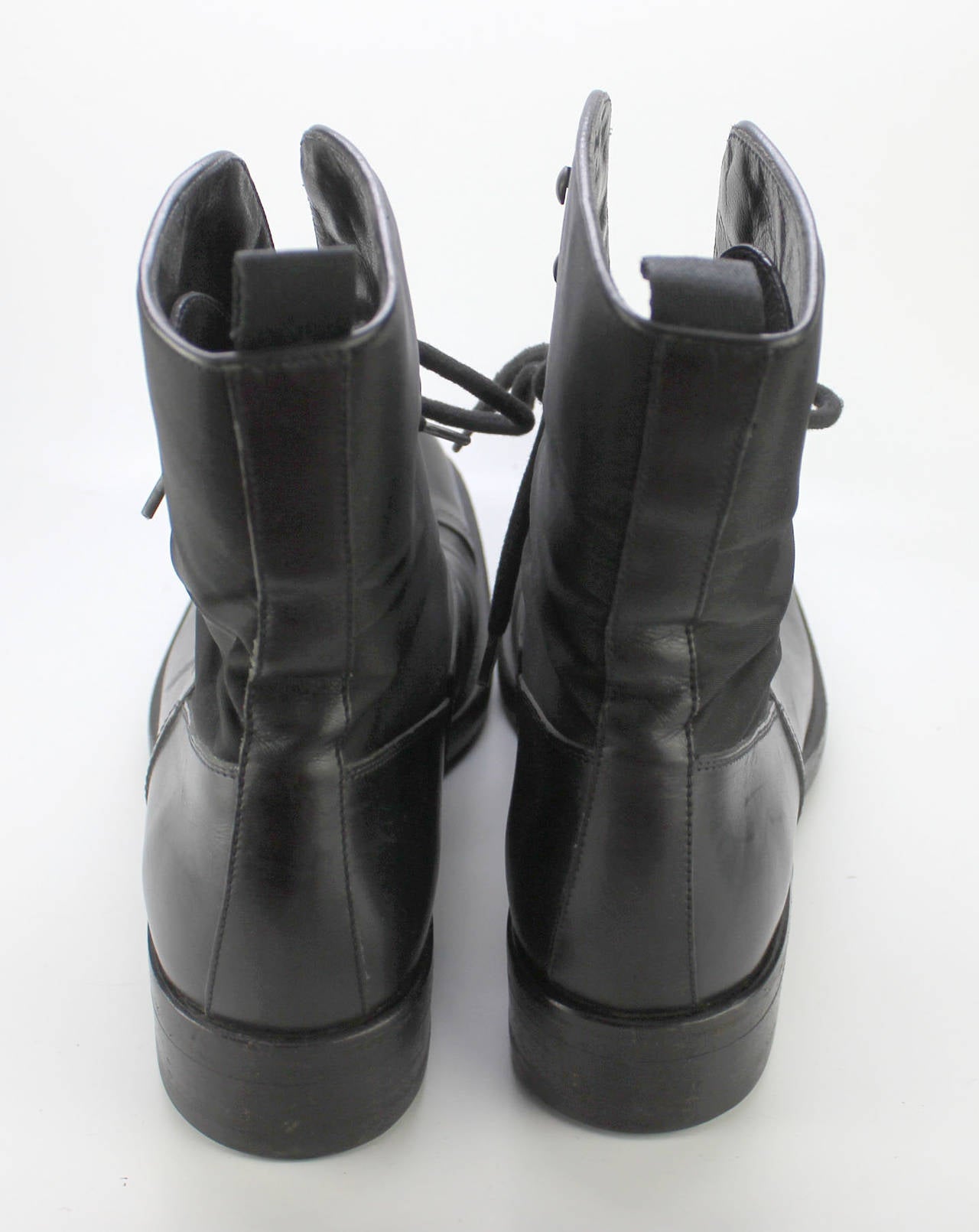 Women's Prada Nylon and Leather Lace-Up Boots 1