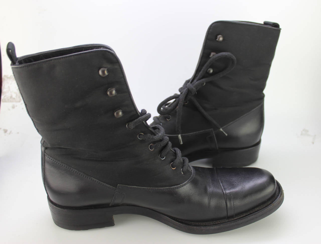 Women's Prada Nylon and Leather Lace-Up Boots In Excellent Condition In New York, NY