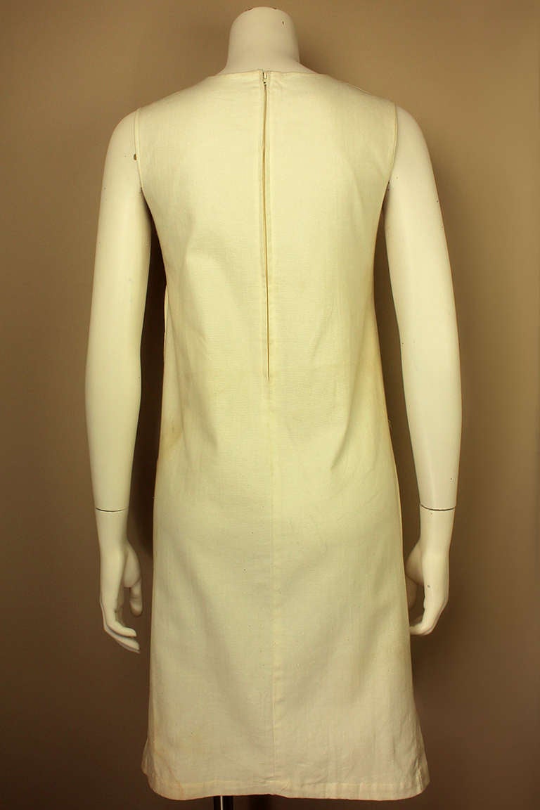 Beige 1960s MOD Dress with Trompe L'Oeil Zipper For Sale