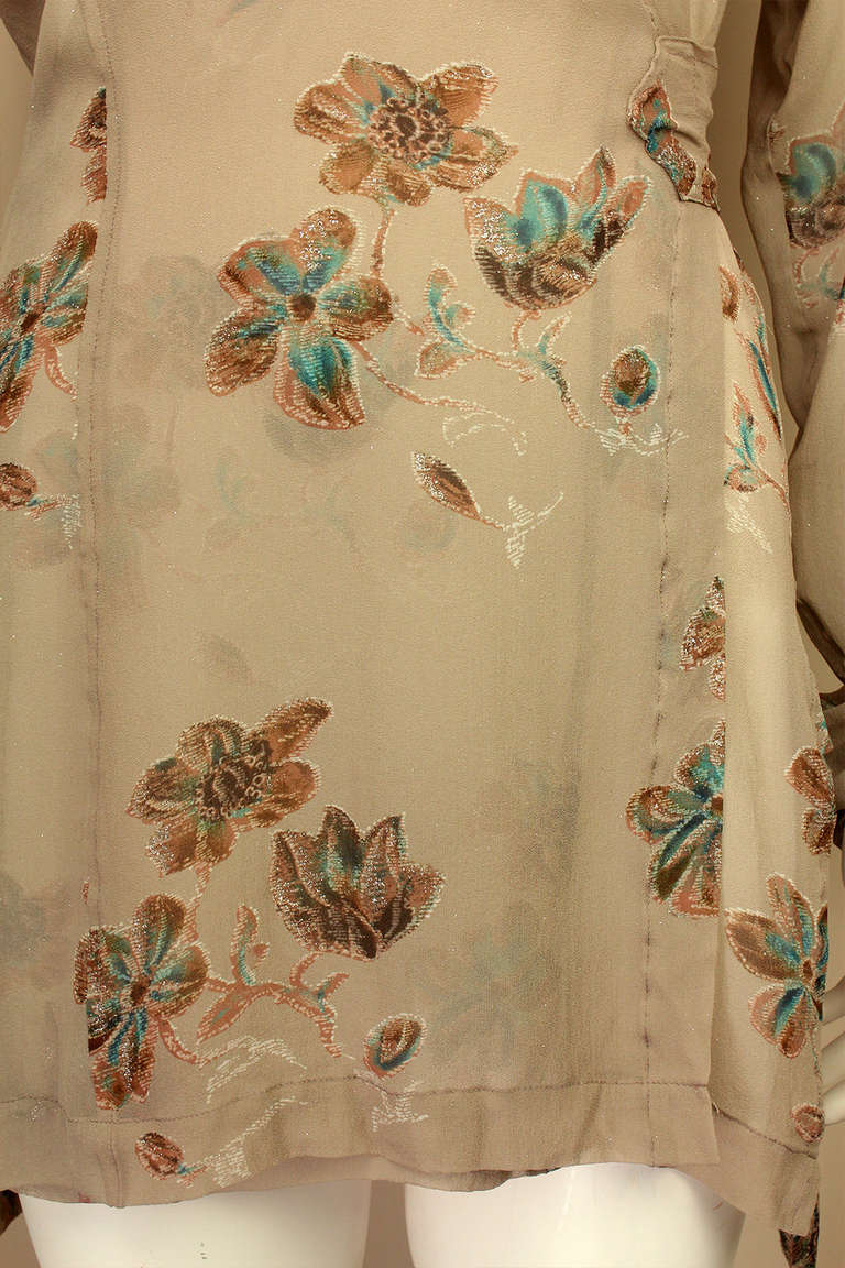 Dries Van Noten 1990s Silk Sheer Metallic Floral Tunic Top 2