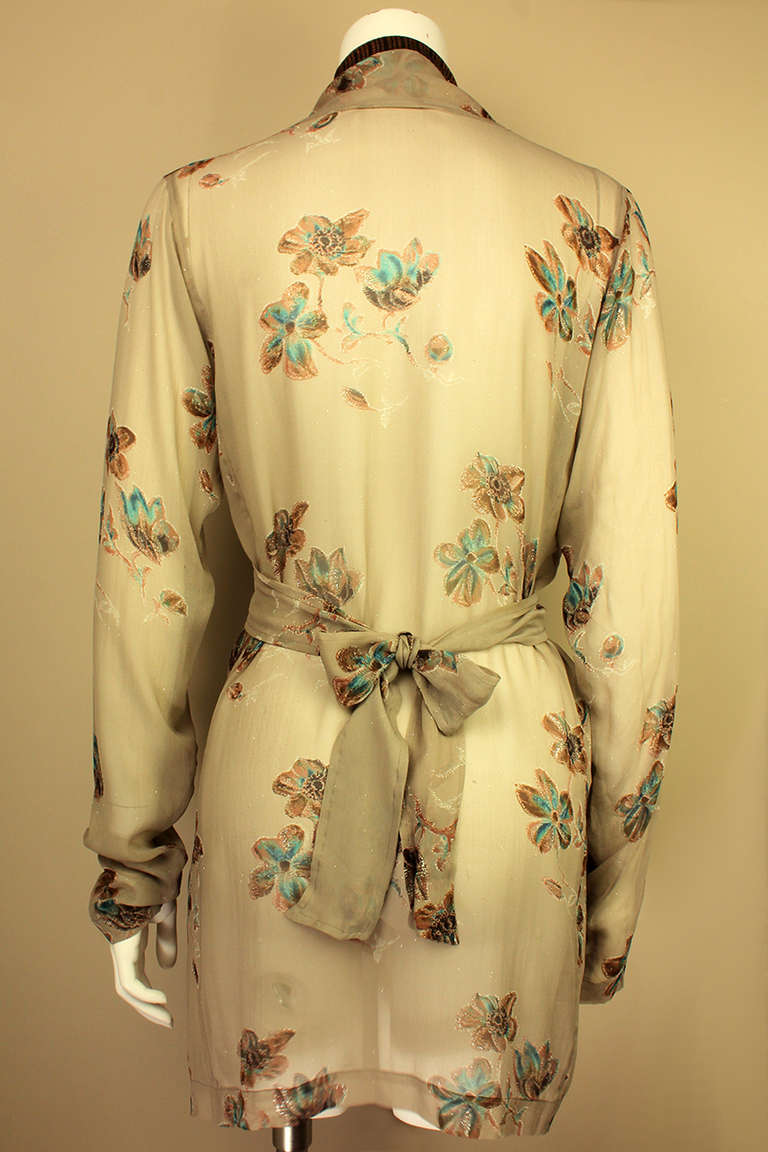 Dries Van Noten 1990s Silk Sheer Metallic Floral Tunic Top In Excellent Condition In New York, NY