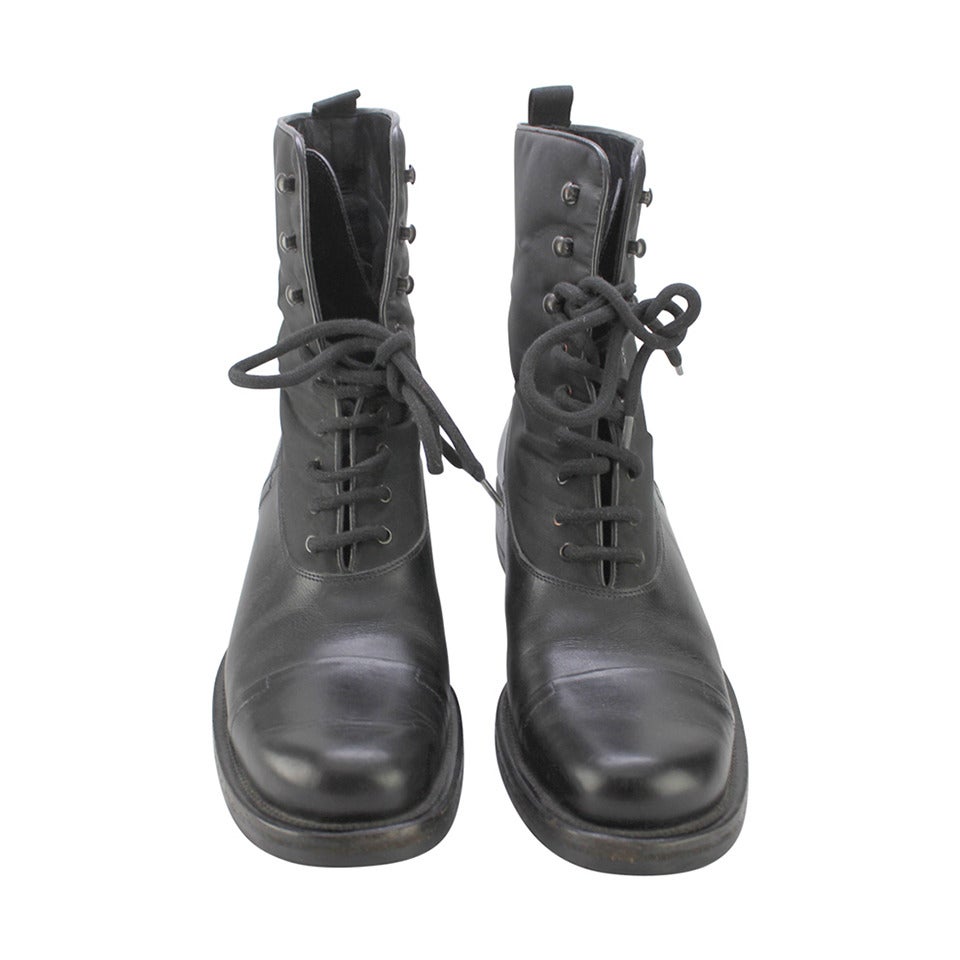 Women's Prada Nylon and Leather Lace-Up Boots