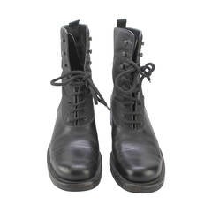 Vintage Women's Prada Nylon and Leather Lace-Up Boots