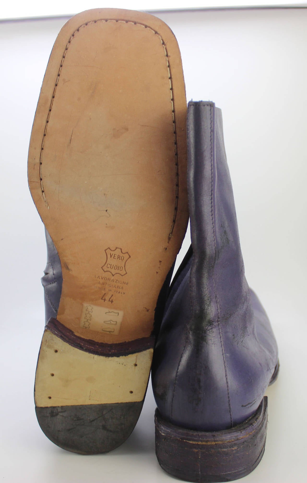 Mens Martin Margiela Purple and Black Painted Boots In Excellent Condition In New York, NY