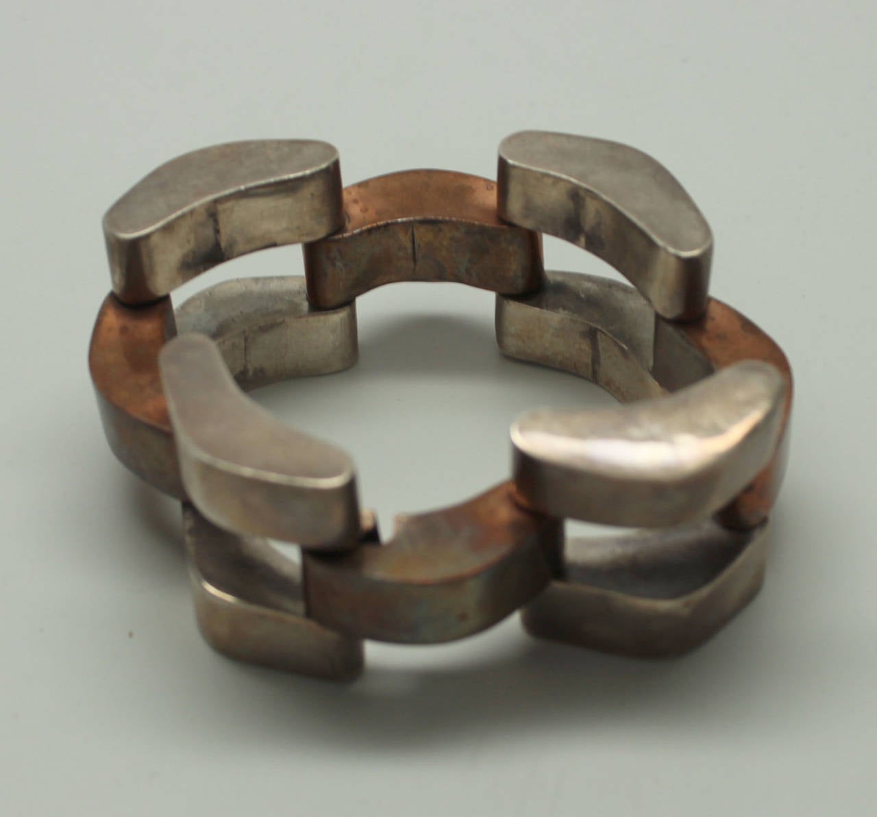 Women's Vintage 1960s Sterling and Copper Modernist Link Bracelet