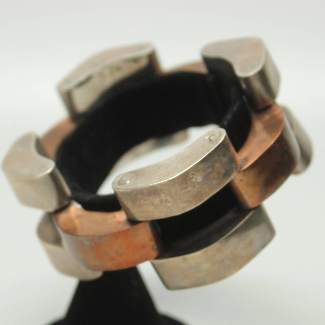 Vintage 1960s Sterling and Copper Modernist Link Bracelet In Excellent Condition In New York, NY