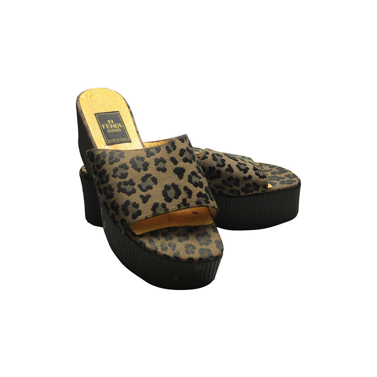 Vintage Fendi Leopard Print Platform Slides